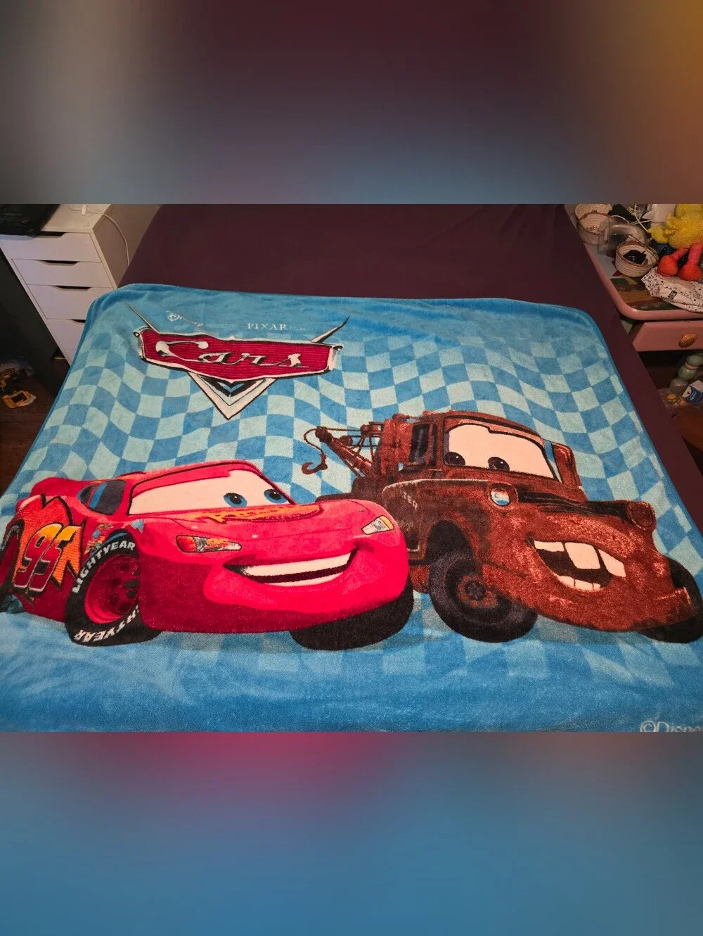 Blue Kids Plush Blanket with Lightning McQueen & Tow Mater